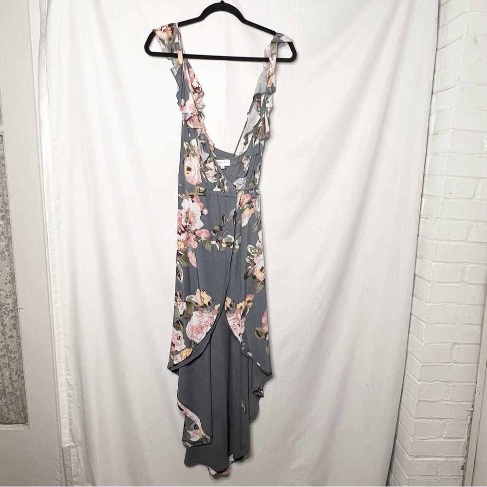 Privacy Pleaae Floral Gray Ruffle Wrap Dress - Picture 2 of 6